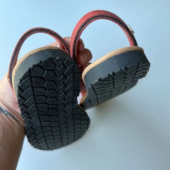 HANDMADE Avarcas peep toe red leather sandals sz 7.5 nwot - Picture 7 of 7